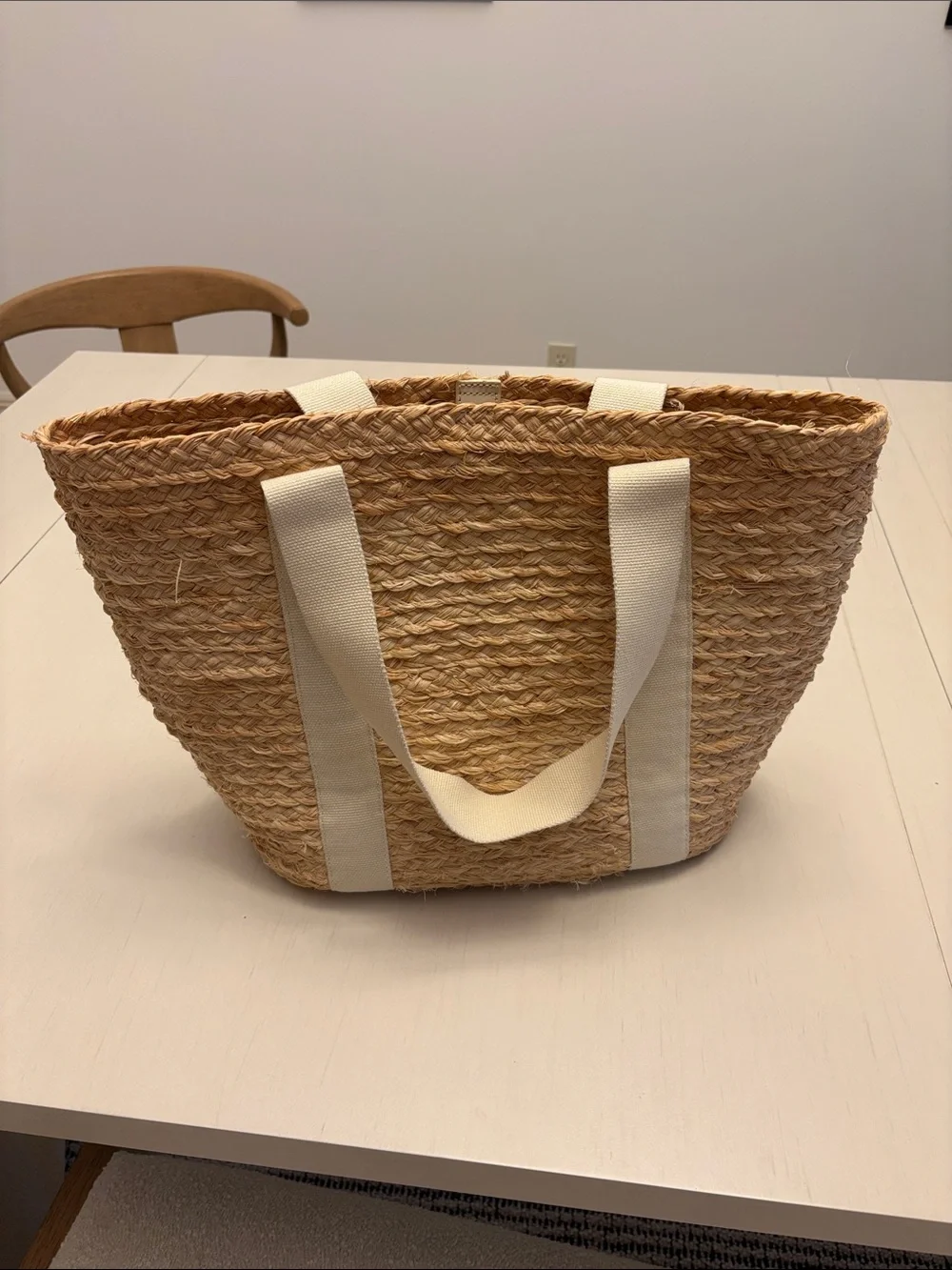 J. Crew Natural Straw Tote with Cream Webbing Handles